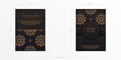 Two black and gold business cards with a gold pattern vector