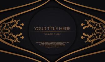 Black vector background with Indian ornaments and place for your design. Invitation card design with mandala ornament.