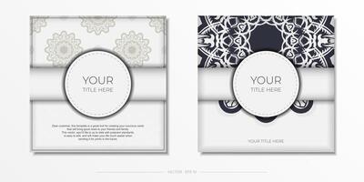 Vintage White color postcard template with abstract patterns. Vector Print-ready invitation design