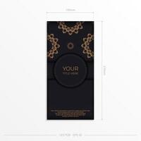 Rectangular Postcard template in black color with luxury gold ornaments. Print-ready invitation design with vintage patterns. vector