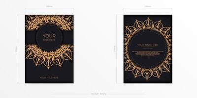 Rectangular Preparing postcards in Black with luxurious ornaments. Vector Template for printing design invitation card with vintage patterns.