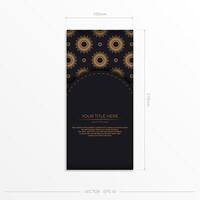 Rectangular Vector Preparing Postcards in Black Color with Luxurious Patterns. Template for print design invitation card with vintage ornament.