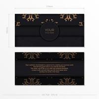conjunto de plantilla de postal de color negro con patrones indios. diseño de invitación listo para imprimir con adorno de mandala. vector