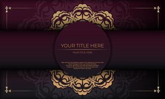 Burgundy background with vintage ornaments and place under the text. Print-ready invitation design with mandala ornament. vector