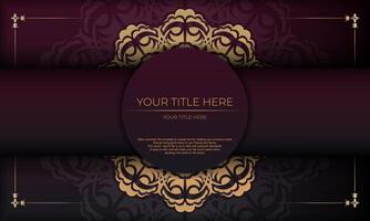 Burgundy background with vintage ornaments and place under the text. Print-ready invitation design with mandala ornament. vector