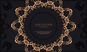 Black template banner with luxury gold ornaments and place for your design. Invitation card design with vintage patterns. vector