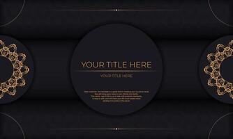 Black banner with luxury gold ornaments and place for your text. Invitation card design with vintage patterns. vector