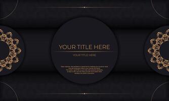 Black banner with luxury gold ornaments and place for your text. Invitation card design with vintage patterns. vector