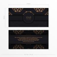 Rectangular postcards in dark color with abstract ornament. Vector design of invitation card with vintage patterns.