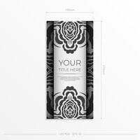 Luxurious postcard White colors with Indian ornaments. Vector design of invitation card with mandala patterns.