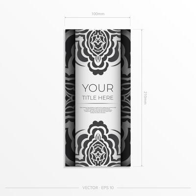 Luxurious postcard White colors with Indian ornaments. Vector design of invitation card with mandala patterns.