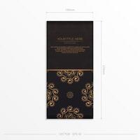 Rectangular postcard in black with Indian ornaments. Invitation card design with mandala patterns. vector