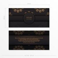 Rectangular Postcard template in black with Indian ornaments. Print-ready invitation design with mandala patterns. vector