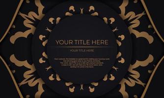 Black template banner with Indian ornaments for your design. Vector Print-ready invitation design with mandala ornament.