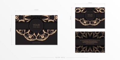 A black and gold card with a gold pattern vector