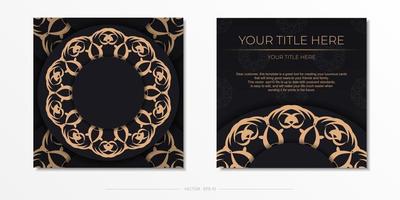 Square Ready-to-print postcard design in black with luxurious ornaments. Invitation card template with vintage patterns. vector