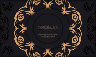 Black template banner with abstract ornaments and place for your design. Invitation card design with vintage patterns. vector