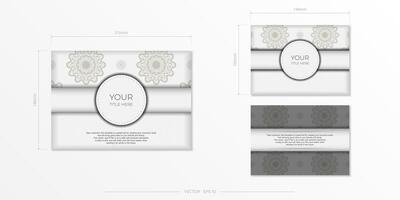 Vintage White postcard preparation with abstract ornament. Vector Template for printing design