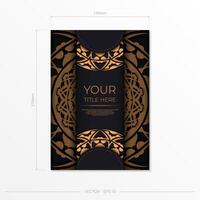 A black and gold flyer template with an ornate pattern vector
