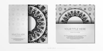 Stylish Template for print design postcards in white color with luxurious Greek ornaments. Preparing an invitation card with vintage patterns. vector