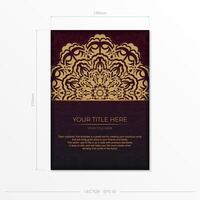 A business card with a gold and red design vector