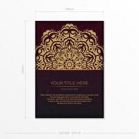 Luxurious burgundy postcards with vintage patterns. Vector invitation card with mandala ornament design.