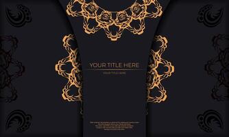 Black template banner with luxury gold ornaments and place under the text. Template for design printable invitation card with vintage patterns. vector