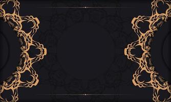Black template banner with luxury gold ornaments and place for your design. Invitation card design with vintage patterns. vector