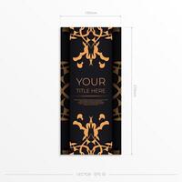 Stylish Postcard template in black with Indian patterns. Vector Print-ready invitation design with mandala ornament.