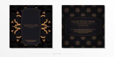 Set of Preparing postcards in black with Indian ornaments. Template for design printable invitation card with mandala patterns. vector