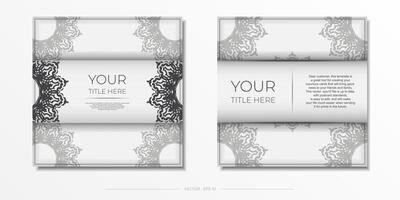 Vector Template of a postcard in white with black patterns. Print-ready invitation design