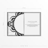 Luxurious Postcard Template White colors with Indian patterns. Vector Print-ready invitation design with mandala ornament.