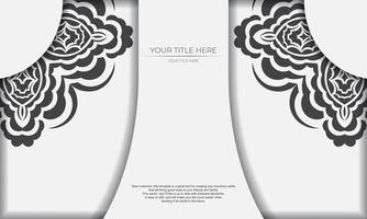 White template banner of gorgeous vector patterns with mandala ornaments and place under text. Template for design printable invitation card with mandala patterns.