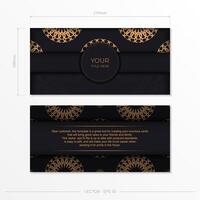 Stylish Ready-to-print postcard design in black with luxurious Greek patterns. Invitation card template with vintage ornament. vector