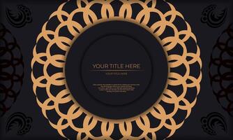 Invitation card design with luxurious patterns. Black template banner with greek luxury ornaments and place for your design. vector