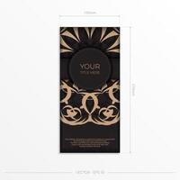 A black and gold business card with a floral pattern vector
