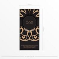 Rectangular Ready-to-print postcard design in black with luxurious ornaments. Invitation card template with vintage patterns. vector