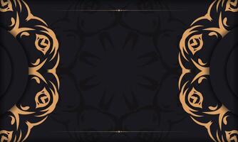 Black template banner with abstract ornaments and place for your design. Invitation card design with vintage patterns. vector