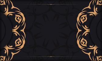 Black template banner with abstract ornaments and place for your design. Invitation card design with vintage patterns. vector