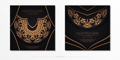 Black color postcard design with orange ornament. Invitation card design with space for your text and abstract patterns. vector