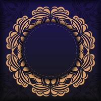 A blue and gold ornate frame with a circular pattern vector