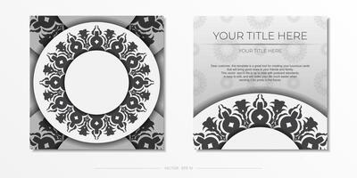 Stylish Ready-to-print white postcard design with luxurious Greek ornaments. Invitation card template with vintage patterns. vector