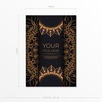 Rectangular Postcard Template Black with luxurious patterns. Print-ready invitation design with vintage ornaments. vector