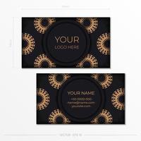 Ready-to-print business card design in Black with greek luxury patterns. Business card template with vintage ornament. vector