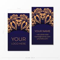 Ready to print business card design with vintage patterns. Purple color business card design with greek luxury ornaments. vector