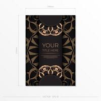 A black and gold flyer template with a pattern vector