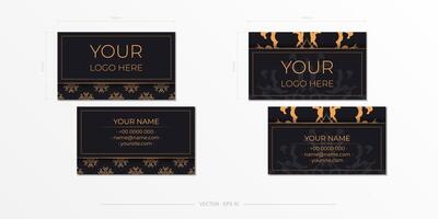 Vector Black Business Cards with Indian Ornaments. Business card design with monogram patterns.