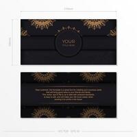 Rectangular Postcard Template Black with luxurious ornaments. Print-ready invitation design with vintage patterns. vector