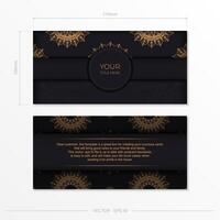 Rectangular Postcard Template Black with luxurious ornaments. Print-ready invitation design with vintage patterns. vector