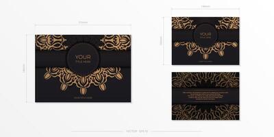 Luxurious vector postcards in black color with vintage ornaments.